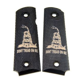 1911 Laser Engraved Grip - Don't Tread On Me - Tan on Black