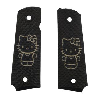 1911 Laser Engraved Grip - Hello Kitty Full Body - Tan on Black