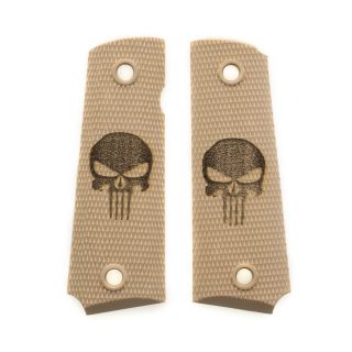 1911 Laser Engraved Grip - Punisher Skull - Tan