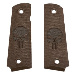 1911 Laser Engraved Grip - Punisher Skull - Brown