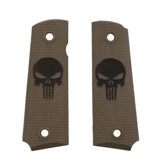 1911 Laser Engraved Grip - Punisher Skull - Light Brown