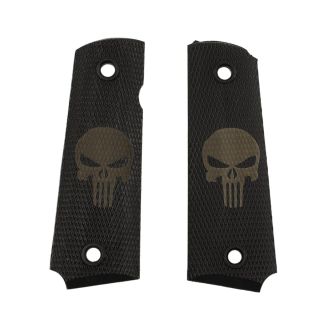 1911 Laser Engraved Grip - Punisher Skull - ODG on Black
