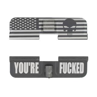 AR-15 Dust Cover - American Punisher Flag Wrap - You're Fcked - Phosphate Black