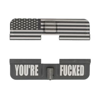 AR-10 Dust Cover - American Flag Wrap - You're F*cked - Phosphate Black