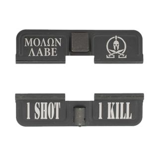 AR-10 Dust Cover - Molon Labe - 1 Shot 1 Kill - Phosphate Black