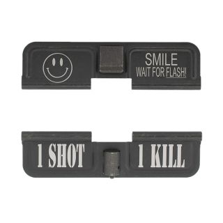 AR-10 Dust Cover - Smile! Wait for the Flash - 1 Shot 1 Kill - Phosphate Black