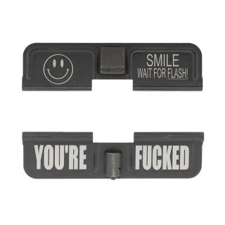 AR-10 Dust Cover - Smile! Wait for the Flash - You're Fcked - Phosphate Black