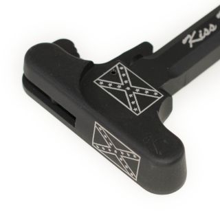 AR-15 Charging Handle - Confederate Flag - Kiss My Rebel Ass - Anodized Black