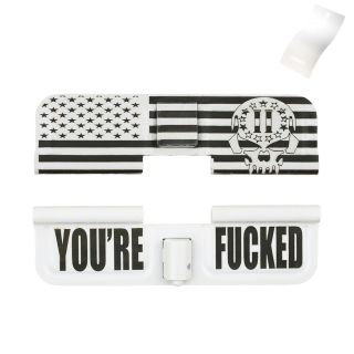 AR-15 Dust Cover - 2nd Amendment Skull Flag Wrap - You're Fucked - Cerakote Bright White