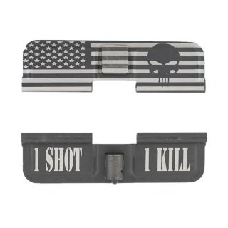 AR-15 Dust Cover - American Punisher Flag Wrap - 1 Shot 1 Kill - Phosphate Black