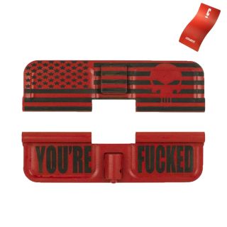 AR-15 Dust Cover - American Punisher Flag Wrap - You're Fucked - Cerakote Firehouse Red