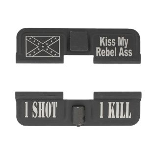 AR-15 Dust Cover - Confederate Flag - 1 Shot 1 Kill - Phosphate Black
