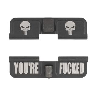 AR-15 Dust Cover - Double Punisher Skulls - You're Fcked - Phosphate Black