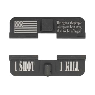 AR-15 Dust Cover - Flag 2nd Amendment - 1 Shot 1 Kill - Phosphate Black
