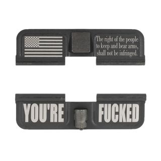 AR-15 Dust Cover - Flag 2nd Amendment - You're Fcked - Phosphate Black