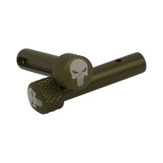 AR-15 Extended Takedown Pins - Punisher Skull - Anodized Olive Drab Green