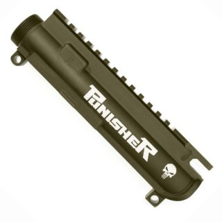 Punisher AR-15 Stripped Upper Receiver | Engraved Upper | Cerakote OD Green