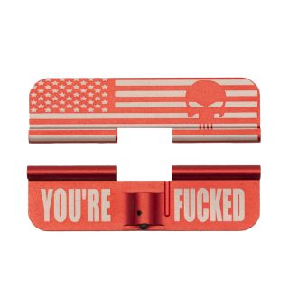 AR-15 Dust Cover - American Punisher Flag Wrap - You're Fucked - Anodized Red
