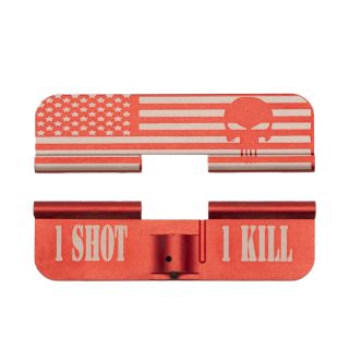 AR-15 Dust Cover - American Punisher Flag Wrap - 1 Shot 1 Kill - Anodized Red