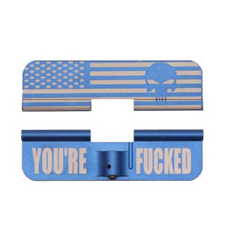 AR-15 Dust Cover - American Punisher Flag Wrap - You're Fucked - Anodized Blue