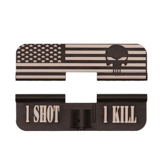 AR-15 Dust Cover - American Punisher Flag Wrap - 1 Shot 1 Kill - Anodized Black