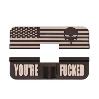 AR-15 Dust Cover - American Punisher Flag Wrap - You're Fucked - Anodized Black