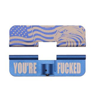 AR-15 Dust Cover - American Eagle - Flag wrap - You're Fucked - Anodized Blue