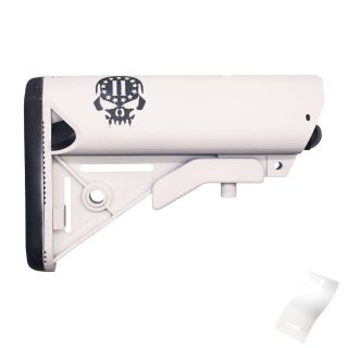 Sopmod style adjustable stock - Second Amendment Skull - Cerakote Bright White