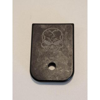 Glock Magazine End Plate - *ORPH*  - Anodize Black Cracked Skull Gen 1-4 , Blem