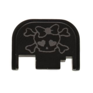 Glock Rear Slide Plate - Girl Skull and Crossbones - Anodized Black