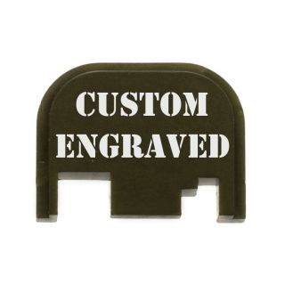 Glock Rear Slide Plate - Custom Engraved - Anodized Olive Drab Green