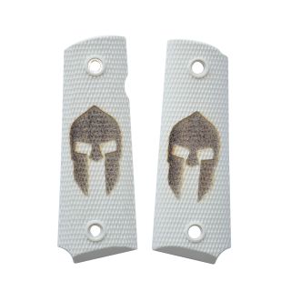 1911 Laser Engraved Grip - Molon Labe Helm - Ivory