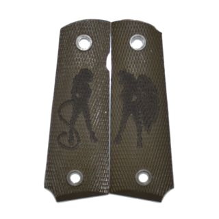 1911 Laser Engraved Grip - Heaven and Hell - Olive Drab Green