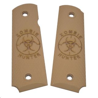 1911 Laser Engraved Grip - Zombie Hunter - Tan