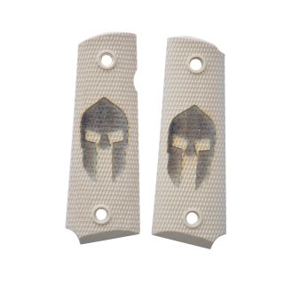 1911 Laser Engraved Grip - Molon Labe Helm - Tan