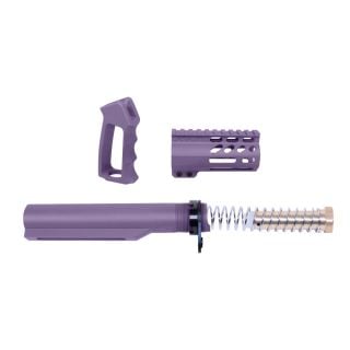 AR-15 Micro Pistol Furniture Set – 4" M-LOK Handguard, Grip & Mil-Spec Buffer Tube | Cerakote Bright Purple