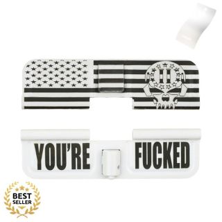 White AR-15 Dust Cover – 2nd Amendment Skull Flag Wrap | Cerakote Bright White