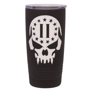20 oz. Vacuum Insulated Tumbler - Cerakote Armor Black/Bright White - Second Amendment Skull