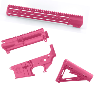 Cerakote 4-Piece Builder Set — Anderson Stripped Upper & Lower + 12" M-LOK Free-Float Handguard + Magpul Carbine Stock-Prison Pink