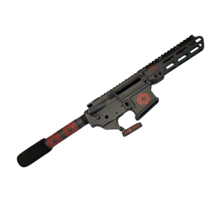AR-15 Stripped Upper, Lower, Hand Guard, Pistol Buffer tube and T. Guard - *ORPH*  Cerakote Sniper Gray/ Red Trim