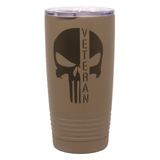 20 oz. Vacuum Insulated Tumbler - Cerakote Magpul FDE/Armor Black - Veteran Punisher Skull