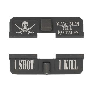 AR-15 Dust Cover - Jolly Roger - 1 Shot 1 Kill - Phosphate Black