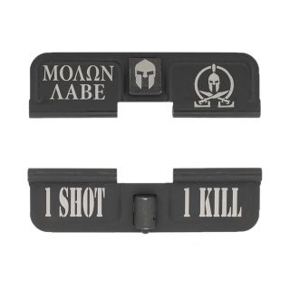 AR-15 Dust Cover - Molon Labe Logo plus Helm - 1 Shot 1 Kill - Phosphate Black