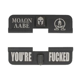 AR-15 Dust Cover - Molon Labe Logo plus Helm - You're Fcked - Phosphate Black