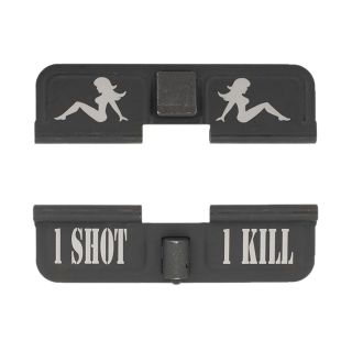 AR-15 Dust Cover - Mudflap Girl - 1 Shot 1 Kill - Phosphate Black