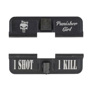 AR-15 Dust Cover - Punisher Girl - 1 Shot 1 Kill - Phosphate Black