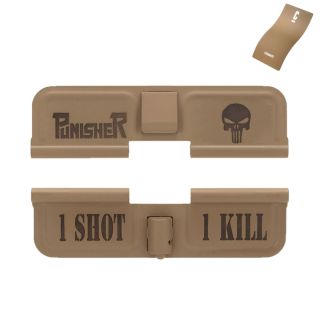 AR-15 Dust Cover - Punisher Skull - 1 Shot 1 Kill - Cerakote Flat Dark Earth
