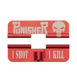 AR-15 Dust Cover - Punisher - 1 Shot 1 Kill - Anodized Red