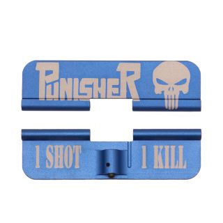 AR-15 Dust Cover - Punisher - 1 Shot 1 Kill - Anodized Blue
