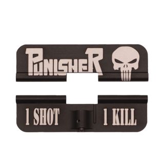 AR-15 Dust Cover - Punisher - 1 Shot 1 Kill - Anodized Black